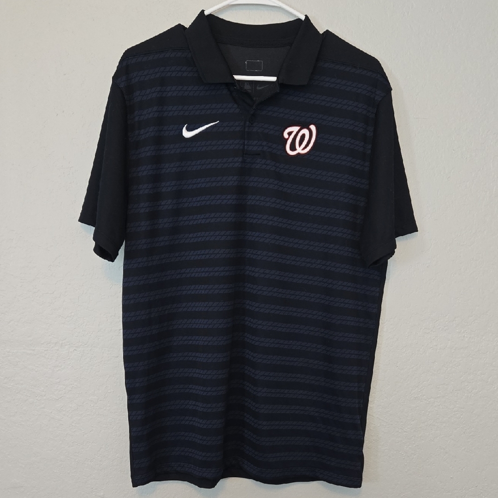 Nike Men’s Black Dry Fit Polo with Embroidered Logo Washington Nationals MLB Med - Picture 2 of 8